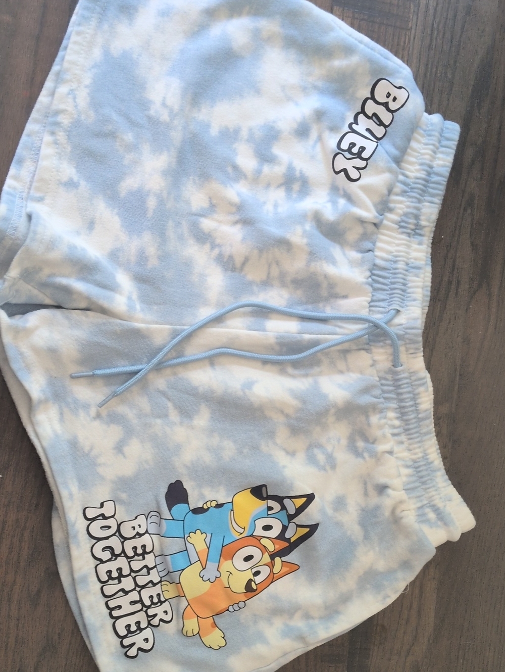 Bluey & Bingo "Better Together" Light Blue Tie-Dye Drawstring Lounge Sweat Short